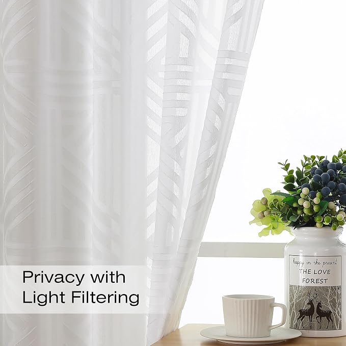 Simplebrand Semi Sheer White Curtains 96 Inches Long 2 Panels, Light Filtering - Image 2