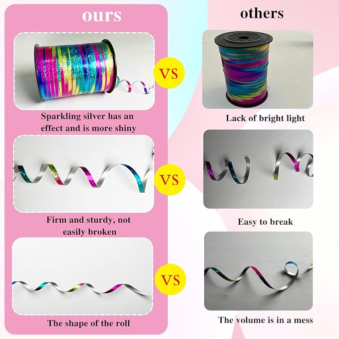 Rainbow Ribbon 500 Yard Curling Crimped, 3/16" Laser Curly Ribbon, Shiny Satin - Image 3
