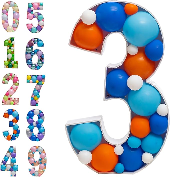 Mosaic Balloon Frame Numbers 3 Pre-Cut Large Foam Board Sign Cut-Out by JoyBoxDesign
