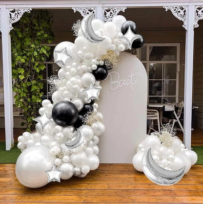 White Balloons Arch Double Stuffed Pearl White Star Moon Balloon Garland - Image 7