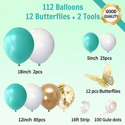 Teal Balloon Arch Kit with Gold Butterflies, 5/12/18 in, Baby Shower, Bridal - Image 5