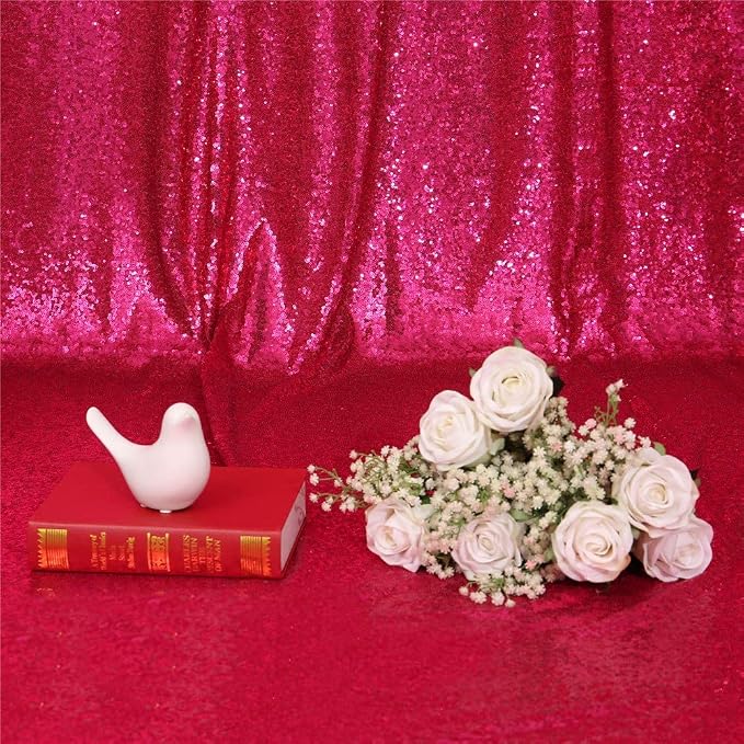 Eternal Beauty Hot Pink Sequin Backdrop Curtains, 2 Panels 2x8FT | 3mm Sparkle - Image 6