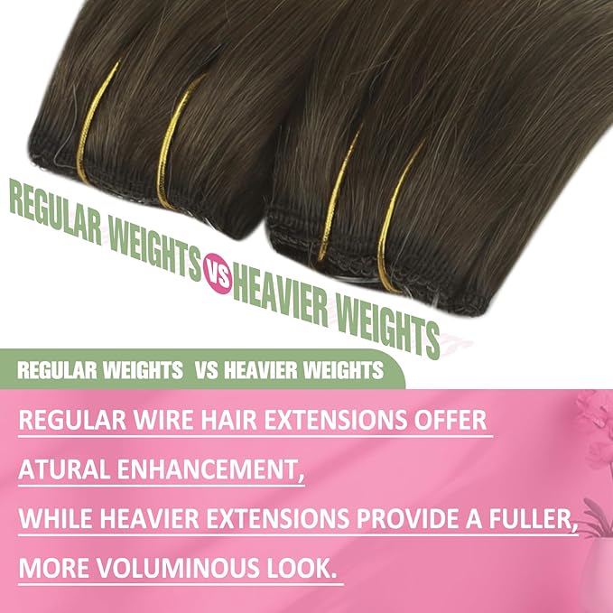YoungSee Wire Hair Extensions for Women Balayage Invisible Wire Hair Extensions Real Human Hair Walnut Brown Ombre Light Brown with Blonde Short Straight Headband Hair Extension Remy Hair 12inch 70g