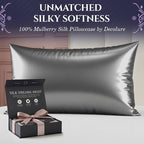 DECOLURE 100% Pure Mulberry Silk Pillow Case Queen Size – Highest Grade 30 Momme 6A+, Luxuriously Soft & Cooling Silk Pillowcase for Hair & Skin, Hypoallergenic, Breathable, Hidden Zipper (Grey)