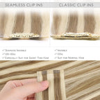 WENNALIFE Seamless Clip In Hair Extensions Human Hair, 24 Inch 160g 7pcs Ash Brown with Platinum Blonde Highlights Invisible Natural PU Weft Straight Extensiones De Cabello Hmano