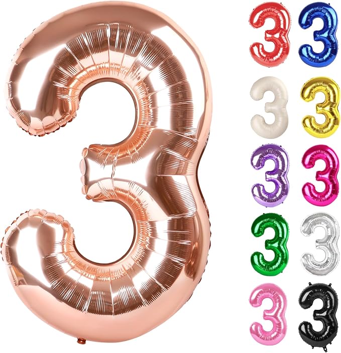 Rose Gold Number 3 Balloon 40 Inch by IWERP