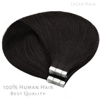 Lacerhair Seamless Remy Tape in Human Hair Extensions - Natural Black PU Skin Weft 100% Human Hair Tape in Extensions, Double Side Weft 16 inch 50g 20pcs/set