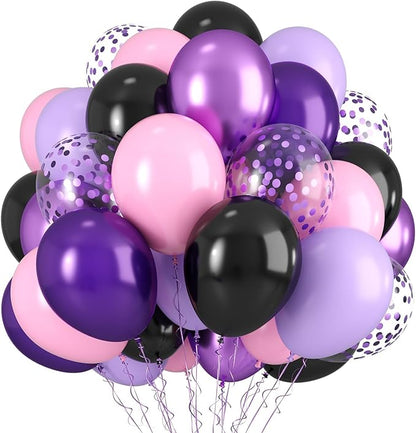 Purple Pink Black Balloons, 12 Inch Pink Black Macaron Dark Metallic Purple by Saxuxu