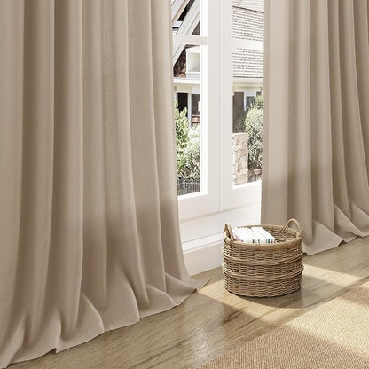 Sepia Beige Linen Curtains 84 Inch Length 2 Panels Set - Image 5