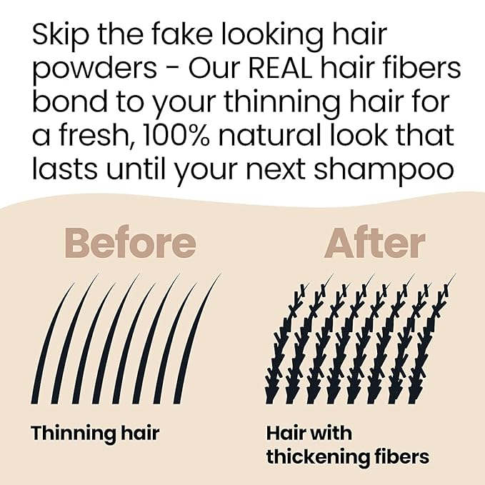 Hair Illusion Black Real Hair Fibers for Thinning Hair - 100% Natural Texture, Non Synthetic Hair Fibers - Bald Spot Cover Up for Women & Men - 38 Gram