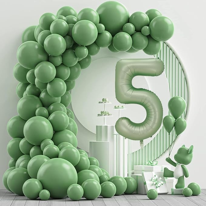 Number 5 Balloon, 40-Inch Sage Green Number Balloon | 40-inch foil balloon - Image 2