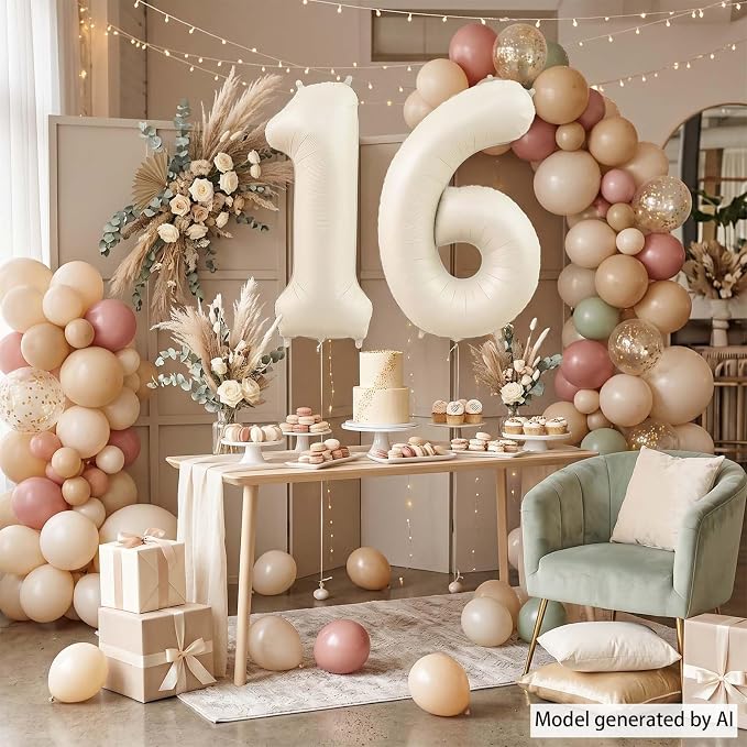 Cream Number 16 Balloon 40 Inch, Foil Numeral - Image 7