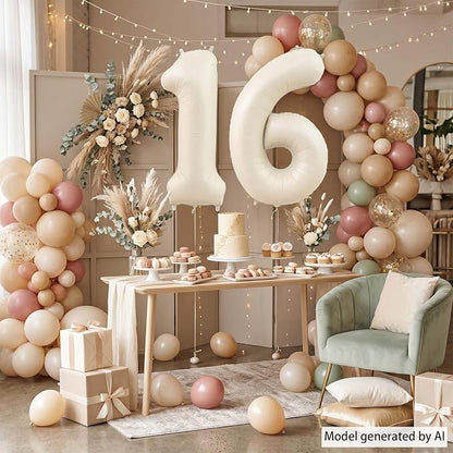 Cream Number 16 Balloon 40 Inch, Foil Numeral - Image 7