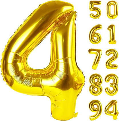 Gold 4 Balloon - Number Balloon 40 Inch, 4th Gold Birthday Decorations | Giant by IWERP