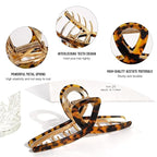 Large Metal Hair Clips - Strong Hold Gold Clips for Thick Locks - Leopard Print Claw Clips for Women and Girls