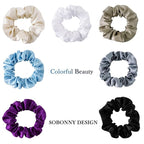 Large Silk Hair Scrunchies, 100% Mulberry Silk, No Damage for Frizz Prevention, Sleep and Night Scrunchie, Hair Accessories for Women - 3 Count (Violet, Metallic Gray, Light Blue)