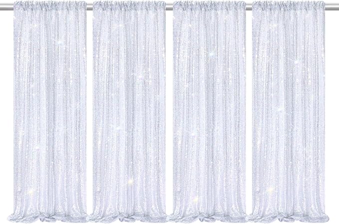 Laser Silver Sequin Backdrop Curtains 4 Pcs 2ftx8ft Glitter Fabric | Sparkly by B-COOL