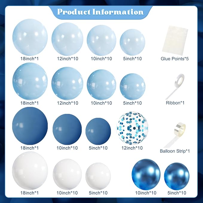 Blue Balloons Arch Kit for Baby Shower Birthday Party Decorations | 140Pcs - Image 5