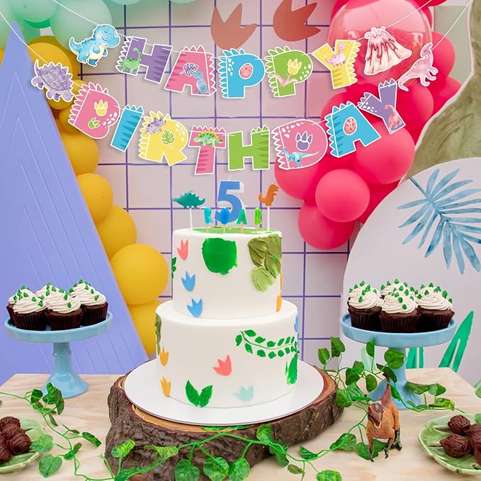 Dinosaur Happy Birthday Banner Cute Dinosaur Party Banner Pink Dinosaur - Image 5