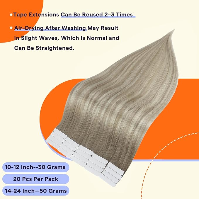 Full Shine Hair Extensions Real Human Hair Tape in Color 19/8/60 Blonde and Brown Balayage 20 Inch Invisible Seamless Tape Ins Human Hair Extensions 20PCS 50g Remy Extensions for Women Real Hair