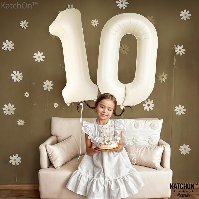 KatchOn Cream 10 Balloon Number 40 Inch, 10th Birthday Decorations | 10th - Image 3