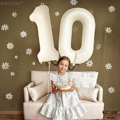 KatchOn Cream 10 Balloon Number 40 Inch, 10th Birthday Decorations | 10th - Image 3