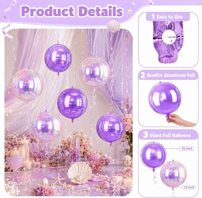 Iridescent Balloons 4D, 22Inch Round Clear Ball Shaped Balloons, Holographic - Image 3