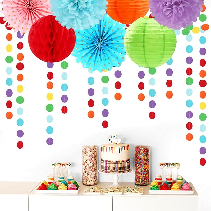 Rainbow Party-Decorations Paper-Garland Streamers Banner - 52Ft Colorful Theme - Image 6