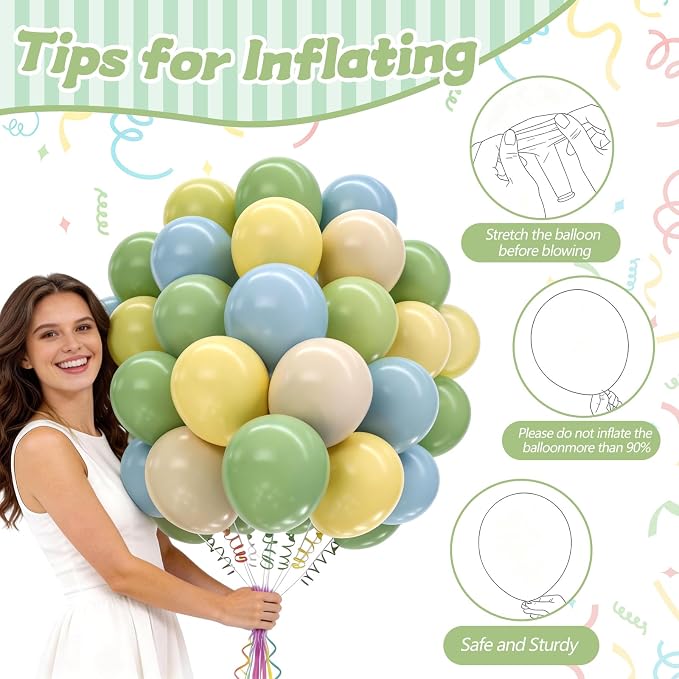 160Pcs 12 Inch Sage Green Dusty Blue Yellow Latex Balloons - Image 4
