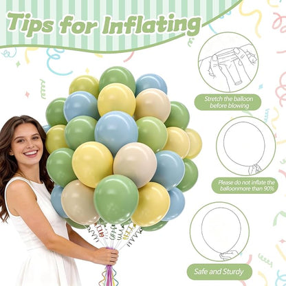 160Pcs 12 Inch Sage Green Dusty Blue Yellow Latex Balloons - Image 4