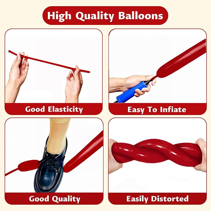 260 Garnet Red Long Balloons for Balloon Garland Thickening Skinny Latex - Image 4