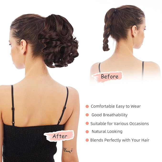 Ponytail Extension, Clip on Ponytails for Women, 9" Claw Clip in Short Curly Wavy Pony Hair Extension for Women - Brunette