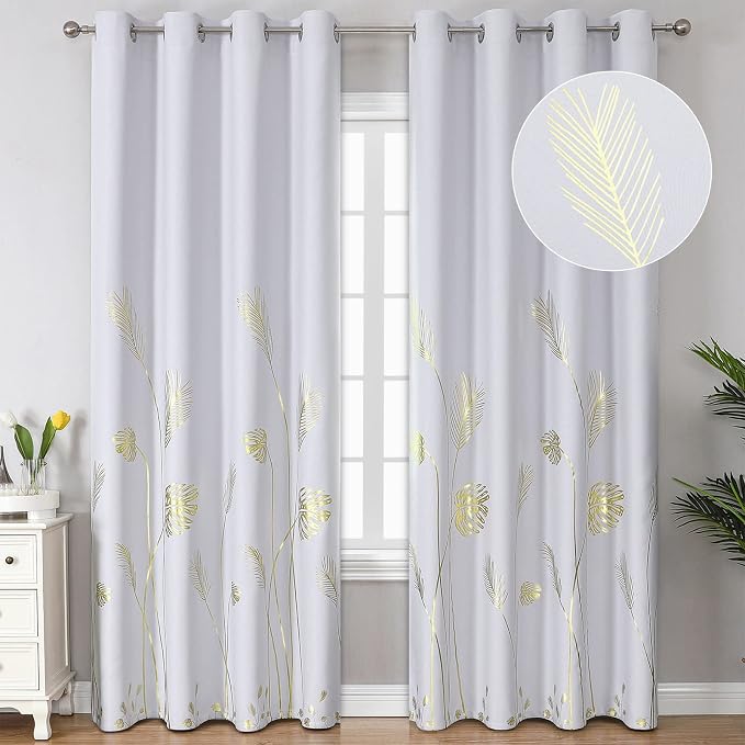 Greyish White Room Darkening Curtains 102 Inches Long by ESTELARTEXTILER