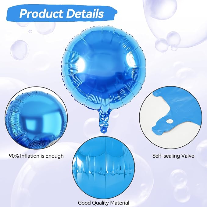 20PCS 18 Inch Round Foil Balloon, Light Royal Blue Silver Round Shaped Balloons - Image 3