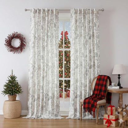 Kayne Studio Linen Grey Curtain Panels Linen Textured Botanical Leaf Print - Image 9
