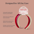 Kitsch Velvet Headbands for Women & Girls - No-Slip, Comfortable, Lightweight & Gentle on Hair – Ideal Hair Accessories for Holiday Outfits, Everyday Looks & Holiday Gift - Pink, Red & Green, 3pcs