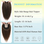 Hair Toppers for Women Real Human Hair, 360° 3D Toppers Pieces for Women with Thinning Crown Side Bangs 14 Inch Upgrade Big Basement (Medium Brown, 14 Inch Side Bangs)