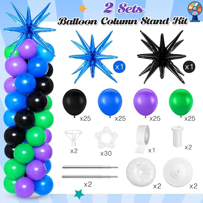 2 Set Blue Black Purple Toy Inspired Cartoon Balloon Column Stand Kit - Image 2