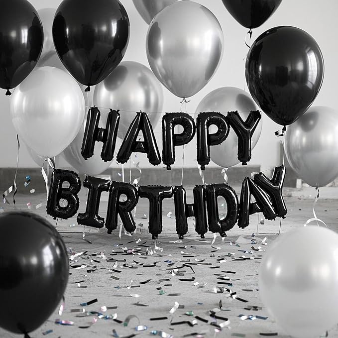 27 Pcs Black Silver Birthday Decorations, 3D Letters Black Happy Birthday - Image 4