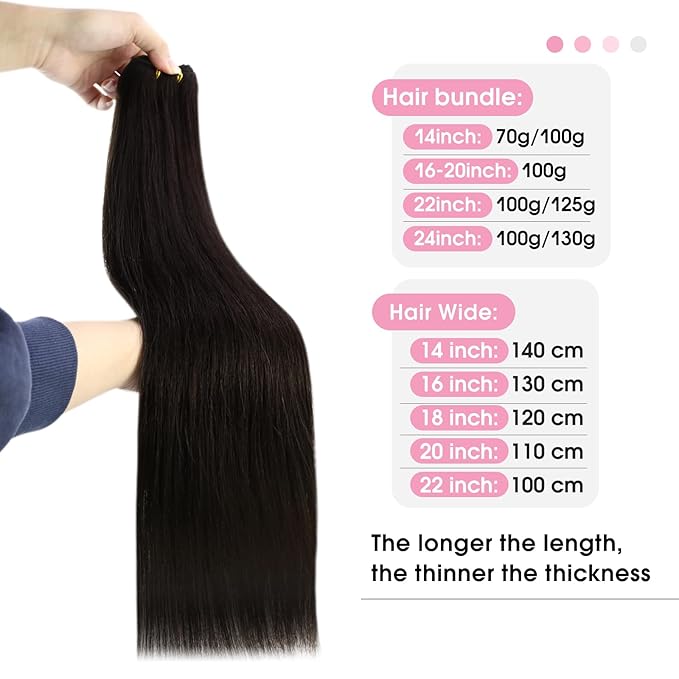 YoungSee Dark Brown Hair Extensions Weft Human Hair Sew in Extensions Darkest Brown Weft Hair Extensions Human Hair for Women 16Inch 100G