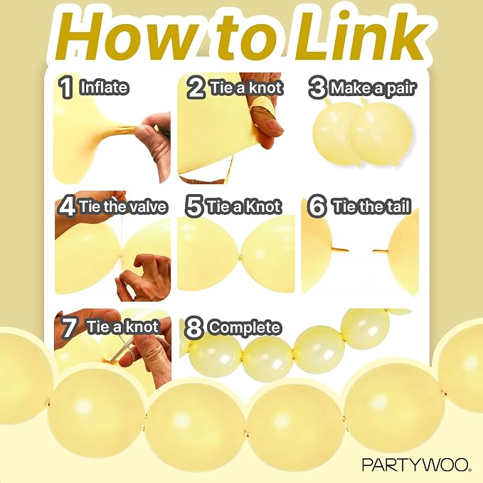 PartyWoo Pastel Yellow Linking Balloons 100pcs 12 Inch Yellow Link Balloons | - Image 5