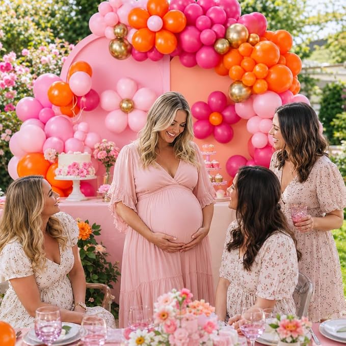 Pink Orange Balloon Garland, Daisy Balloon Arch - Image 6