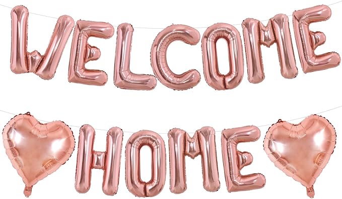 TONIFUL 16 Inch Rose Gold WELCOME HOME Foil Letter Balloons Banner Decor | by TONIFUL