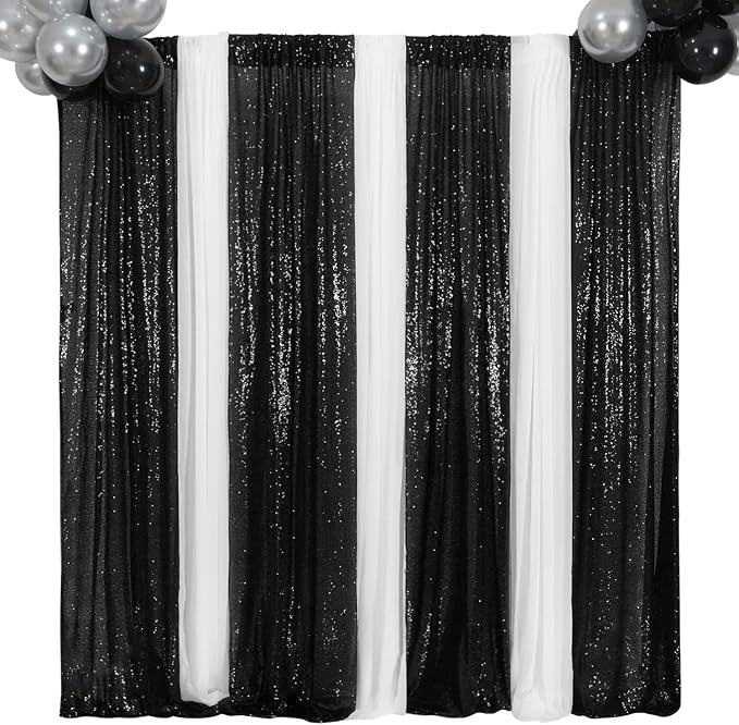 Poise3EHome Black Sequin Backdrop Curtain, 2 Panels 2Ft x 8Ft Glitter - Image 6