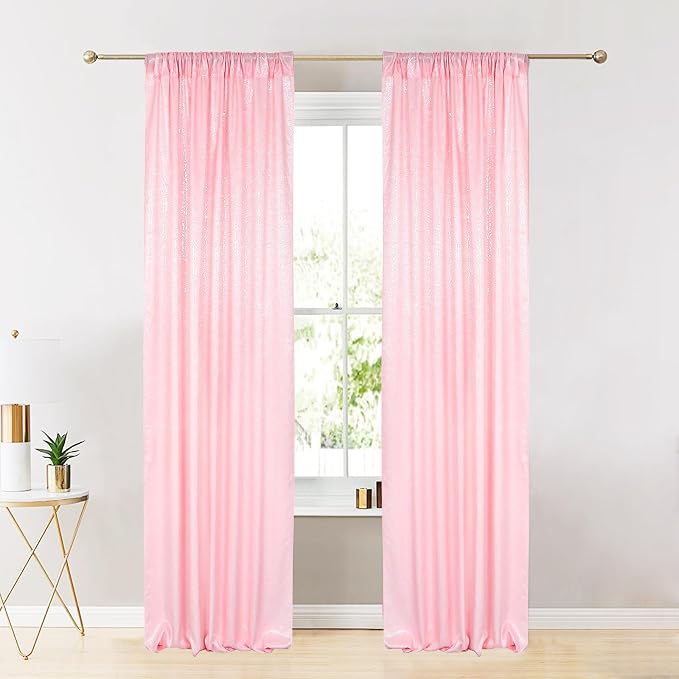 ShinyBeauty Sequin Curtains 2 Panels Pink 2FTx8FT Sparkly Photo Backdrop Baby - Image 3