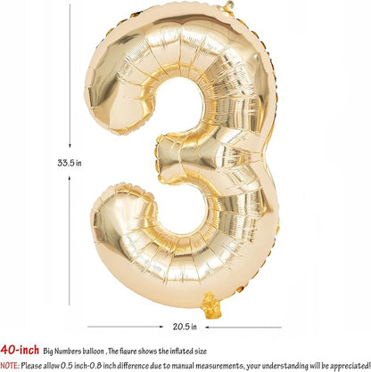 40 Inch Light Gold 3 Number Balloons Large Champagne Gold Number | White Gold - Image 2