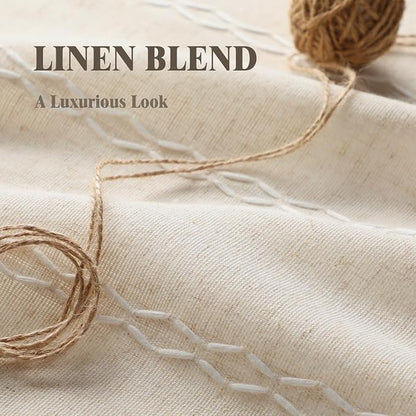 Boho 100% Blackout Curtains 72 Inch 2 Panels Linen Blend Beige | Vintage - Image 6