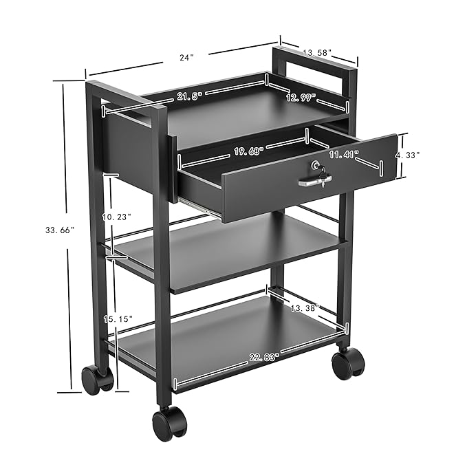 Salon Beauty Cabinet Cart Trolley 2-Layer Rolling Storage Drawer Organizer Wheels Lockable Tool Salon Station Barber Stylist Equipment Makeup Spa Cart (Black-3 Layer)