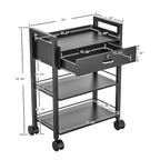 Paddie Salon Trolley Cart, Salon Tray Wooden Mobile Utility Cabinet with 1 Drawer 2 Trays, Rolling Storage Station Medical Esthetic Supply Holder for Beauty Spa (1 Drawer, Black)