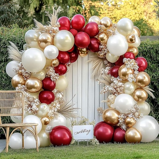 Burgundy Gold Balloons Garland Double Stuffed Pearl White Gold Maroon Wine Red - Image 6